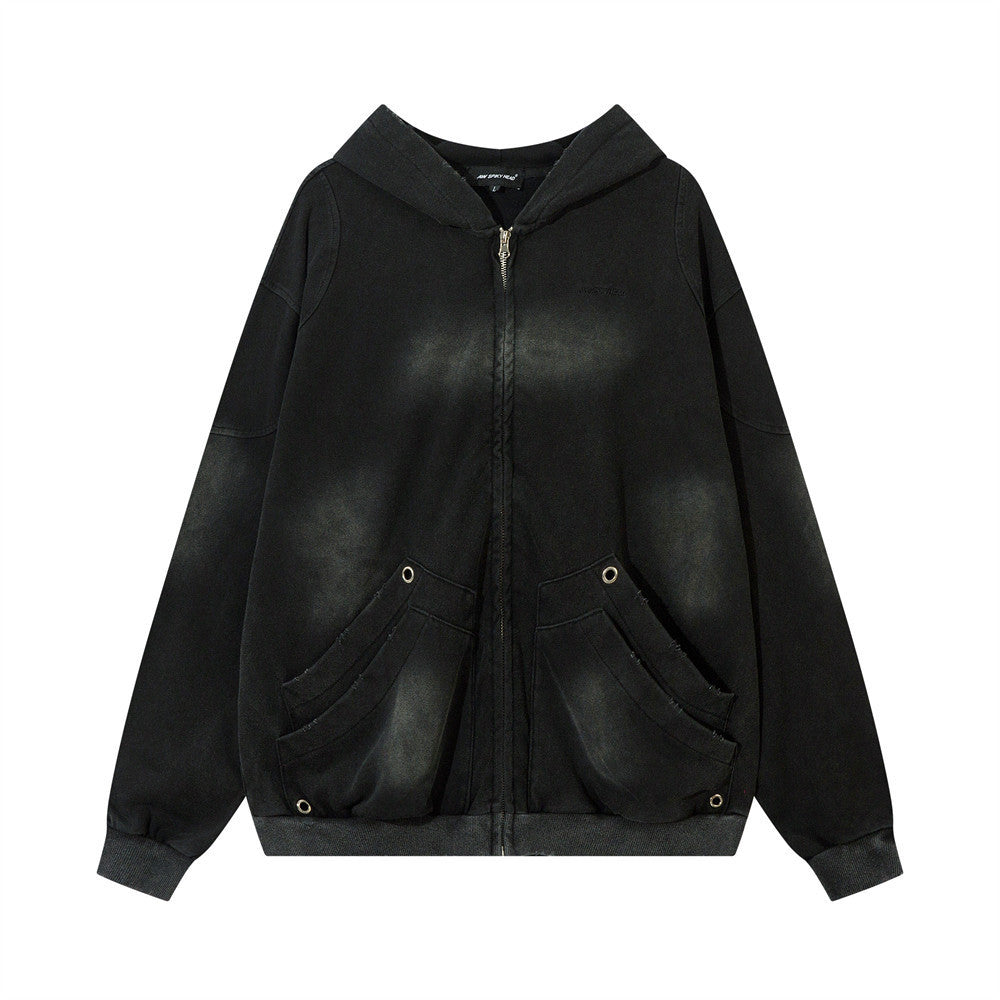 Punk Worn-out Loose Zip Sweater