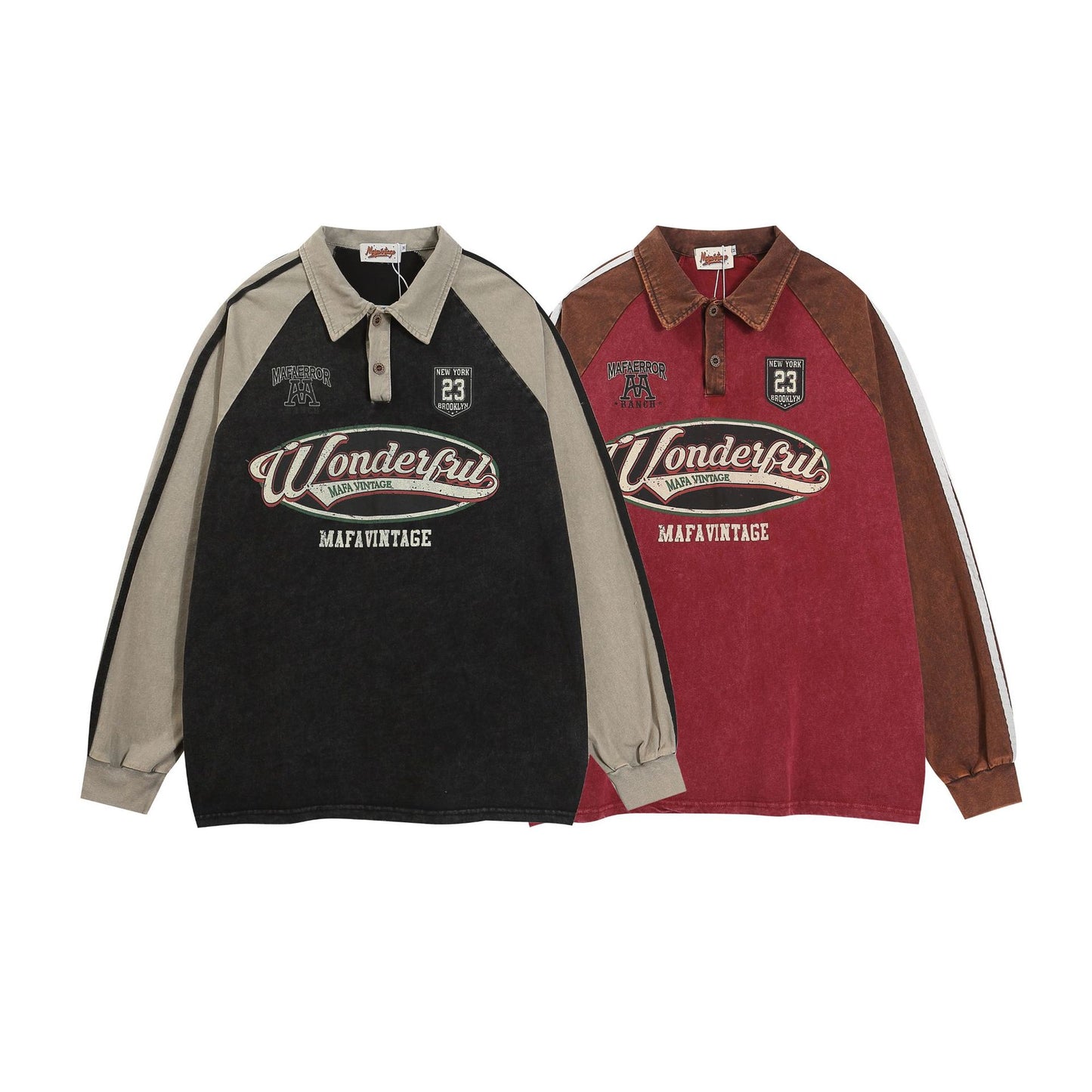Sweater Retro Polo Long Sleeve Loose Top