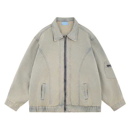 Loose Yellow Mud Color Denim Coat For Men