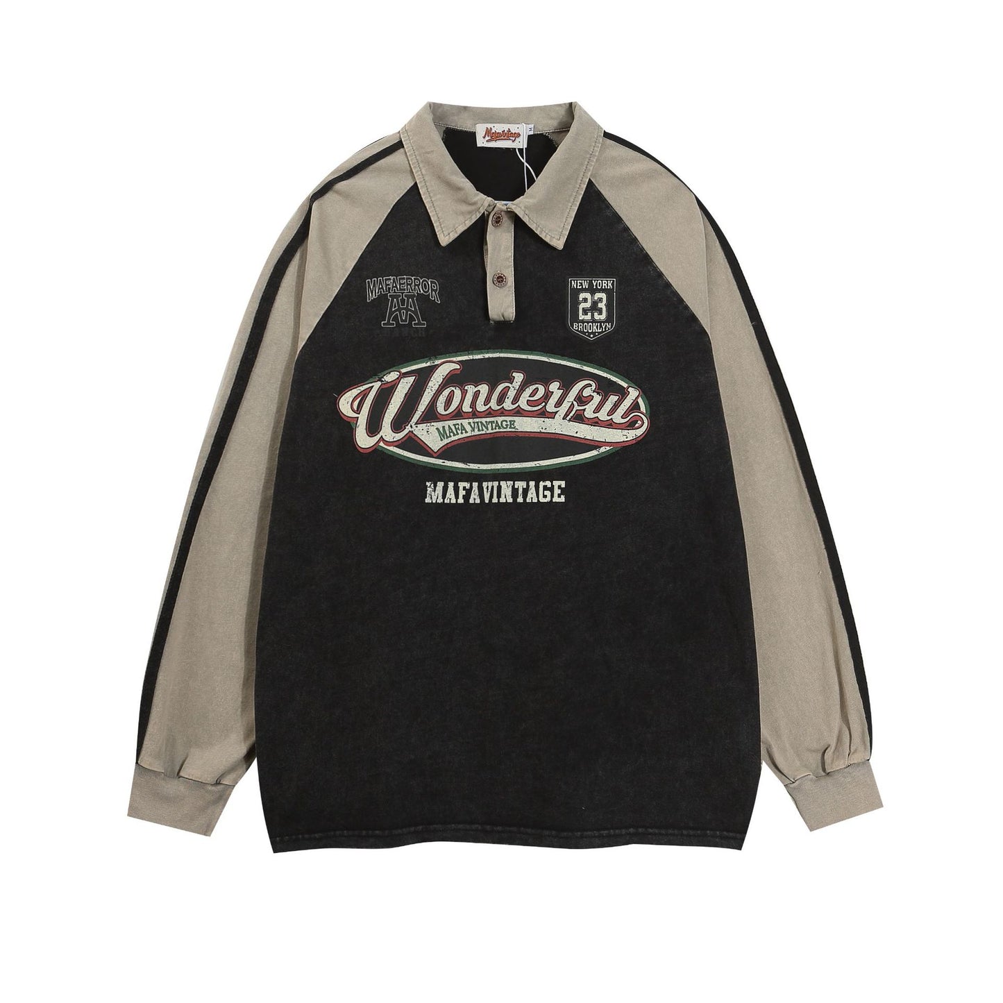 Sweater Retro Polo Long Sleeve Loose Top